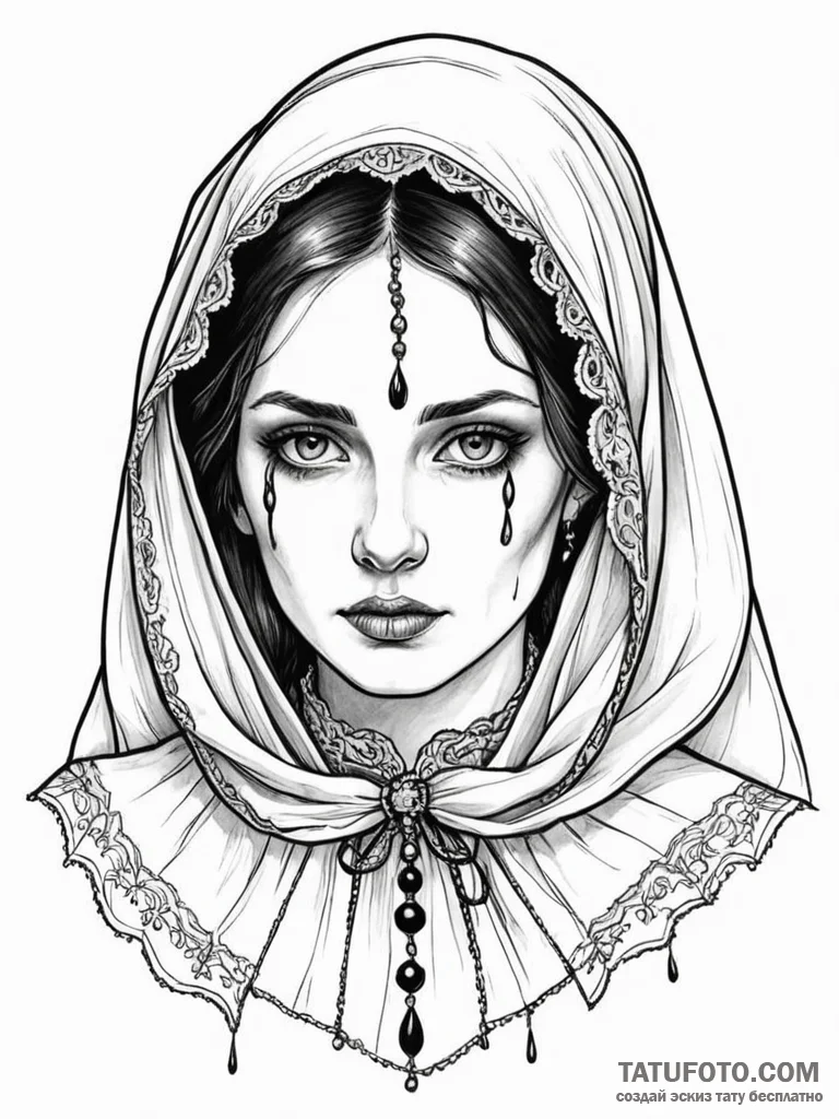 A victorian gothic woman with a black veil an... - эскиз тату (№1752131003_0, 10.07.2025 07:03) — Tatufoto.com