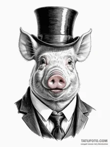 A pig, wearing a monocle and a top hat - эскиз тату (№1752131170_0, 10.07.2025 07:06) — Tatufoto.com