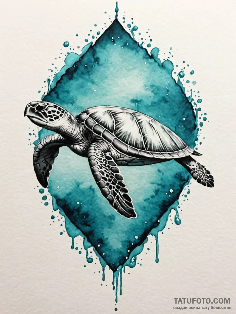 A graceful sea turtle, swimming through a tur... - эскиз тату (№1752131339_0, 10.07.2025 07:08) — Tatufoto.com