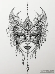A beautiful, ornate masquerade mask with a si... - эскиз тату (№1752131424_0, 10.07.2025 07:10) — Tatufoto.com