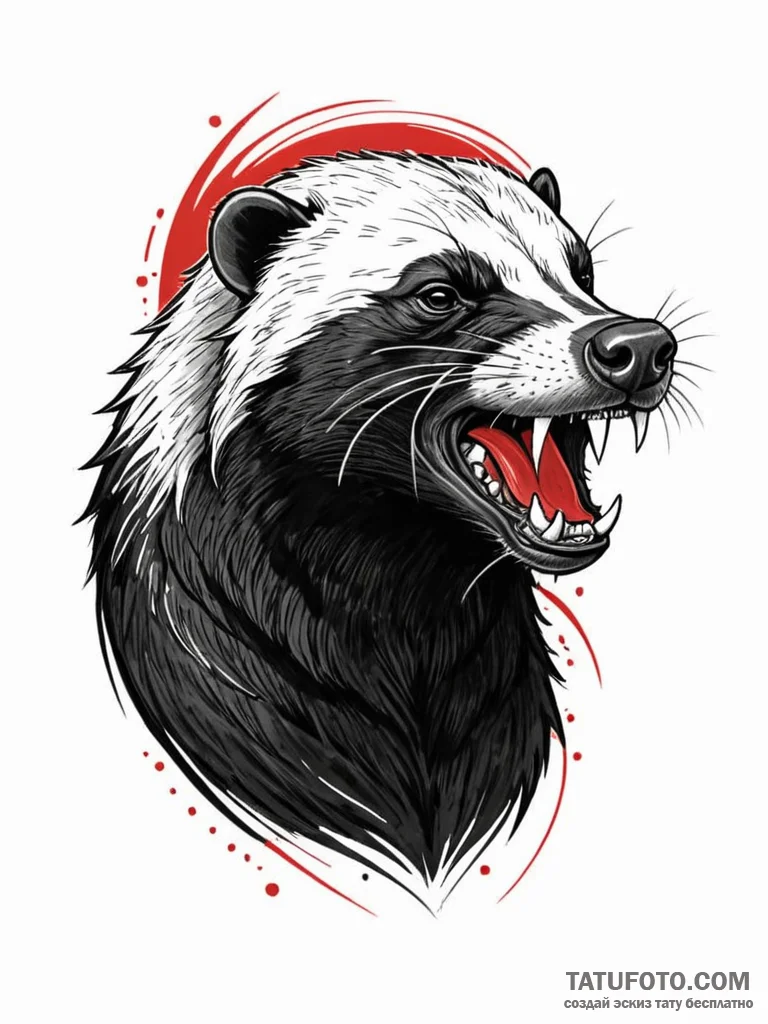 A snarling honey badger, a symbol of fearless... - эскиз тату (№1752131506_0, 10.07.2025 07:11) — Tatufoto.com