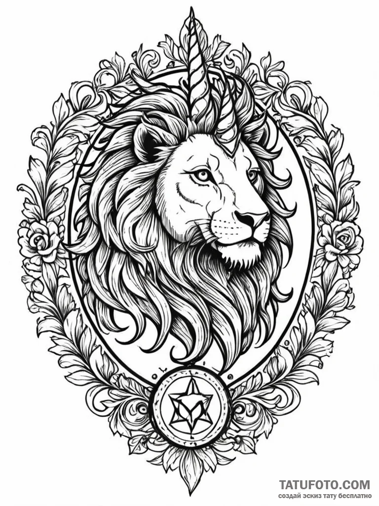 A beautiful, ornate coat of arms with a lion... - эскиз тату (№1752131591_0, 10.07.2025 07:13) — Tatufoto.com