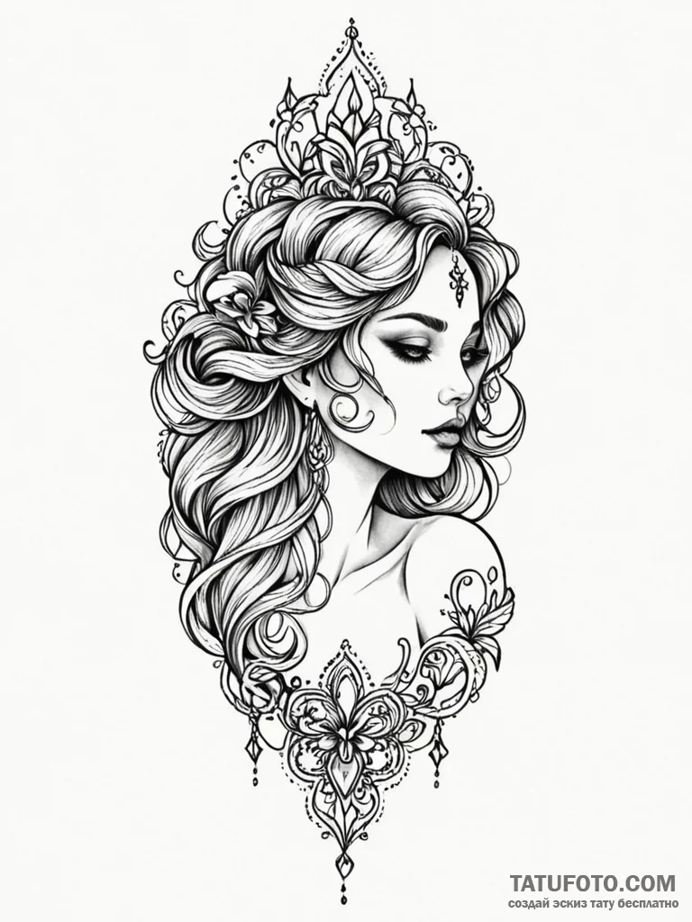 A beautiful, ornate design that flows with th... - эскиз тату (№1752131759_0, 10.07.2025 07:15) — Tatufoto.com