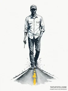A human silhouette, standing at a fork in the... - эскиз тату (№1752132099_0, 10.07.2025 07:21) — Tatufoto.com