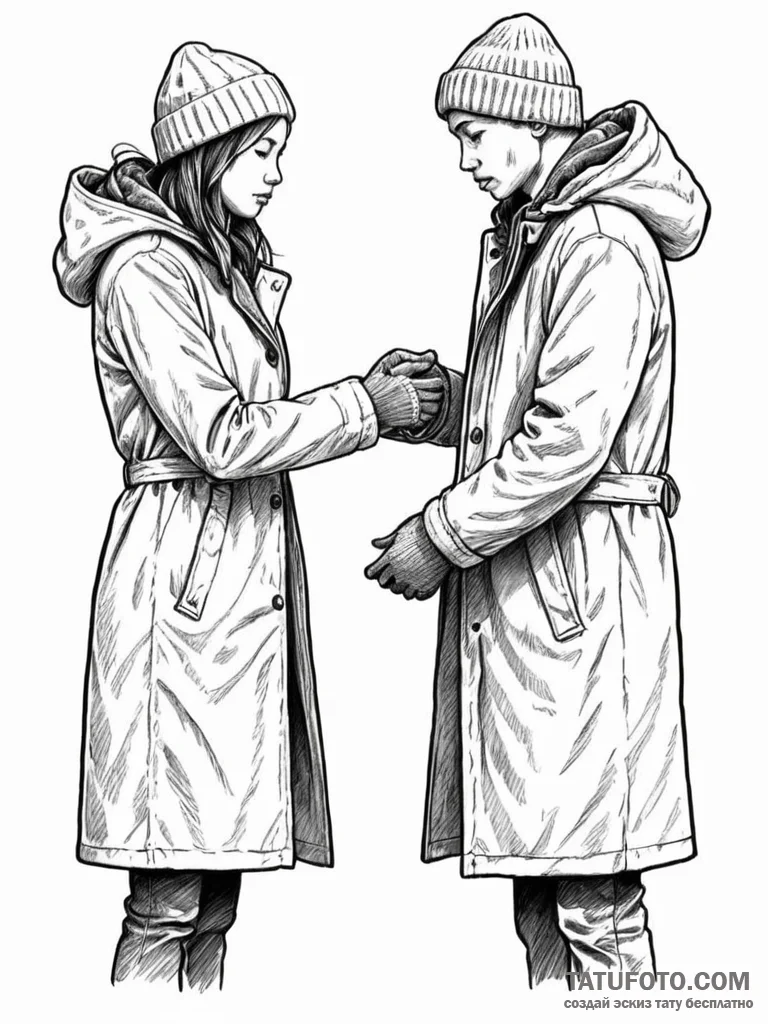 A person, giving their own coat to someone wh… — эскиз тату (№1752132979_0, 10.07.2025 07:36) — Tatufoto.com