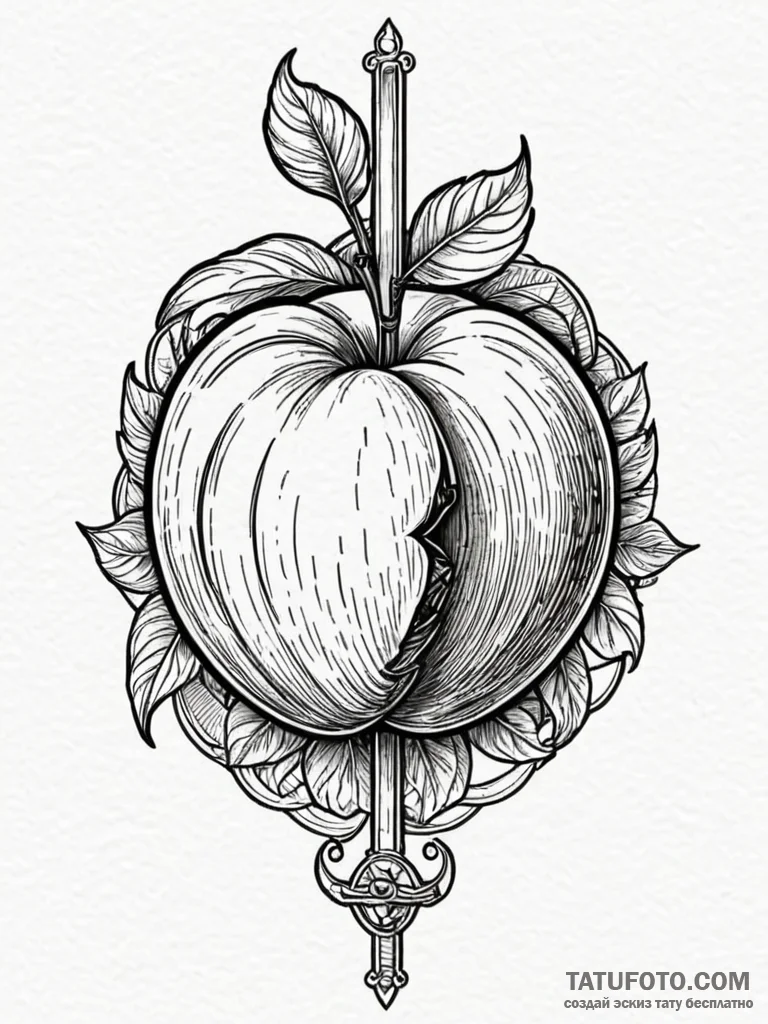 A realistic, juicy peach, a symbol of sensual… — эскиз тату (№1752133062_0, 10.07.2025 07:37) — Tatufoto.com
