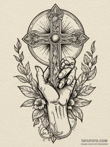 A human hand, holding a single, glowing seed,... - эскиз тату (№1752133485_0, 10.07.2025 07:44) — Tatufoto.com