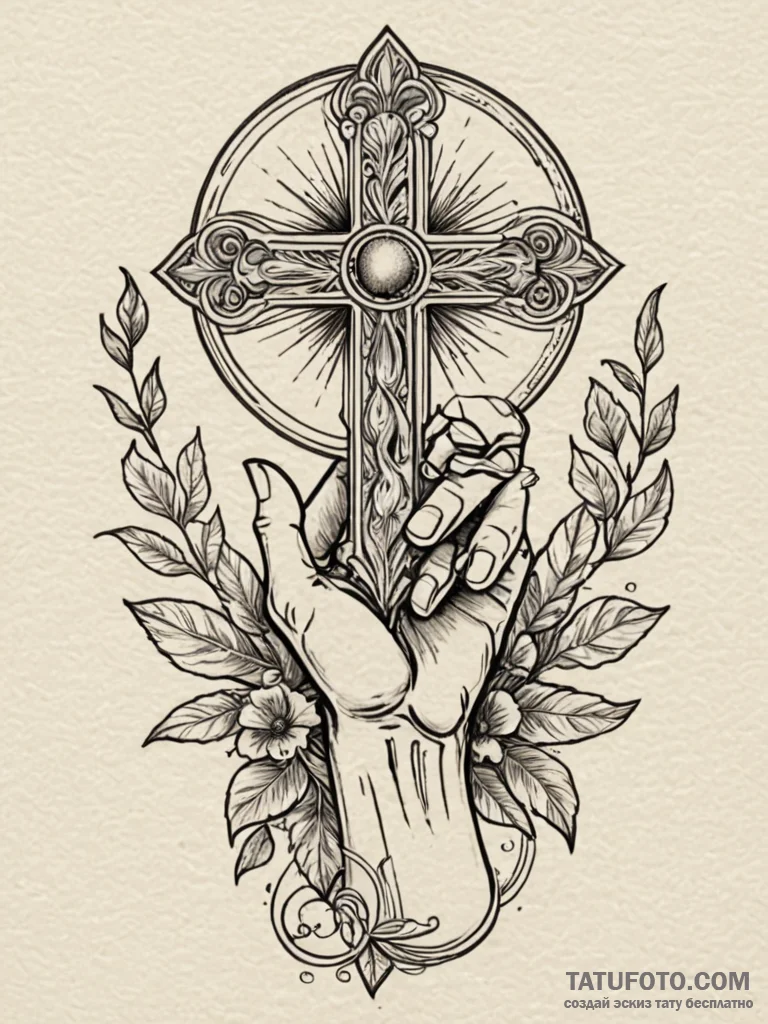 A human hand, holding a single, glowing seed,... - эскиз тату (№1752133485_0, 10.07.2025 07:44) — Tatufoto.com