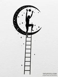 A human silhouette, at the top of a ladder, r... - эскиз тату (№1752133736_0, 10.07.2025 07:48) — Tatufoto.com