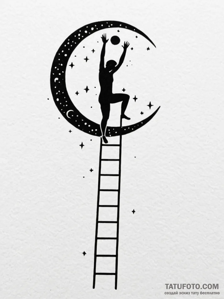 A human silhouette, at the top of a ladder, r... - эскиз тату (№1752133736_0, 10.07.2025 07:48) — Tatufoto.com