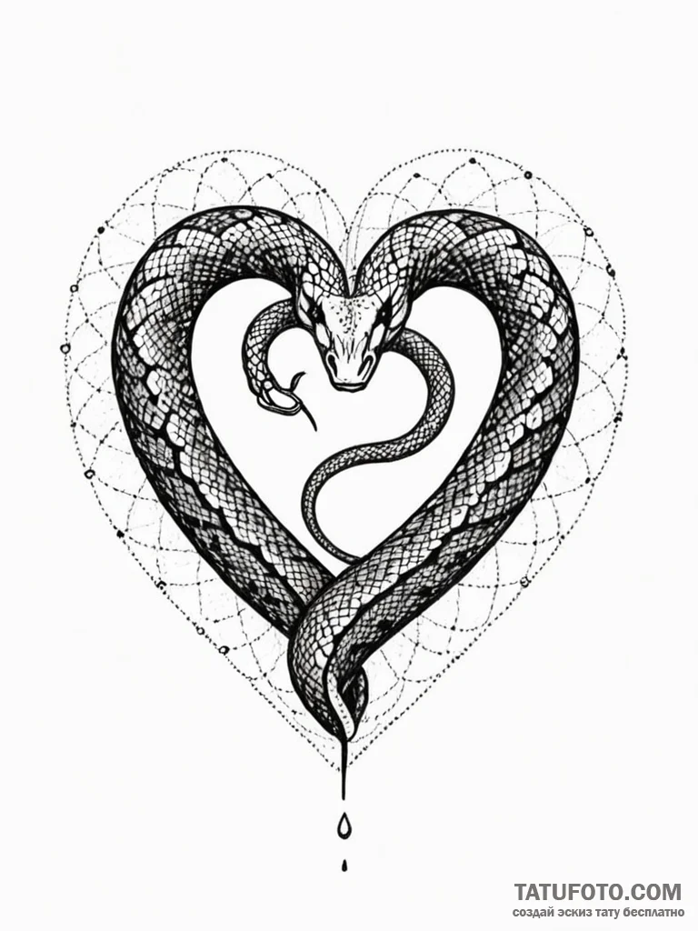 A snake, its body forming a heart shape, but... - эскиз тату (№1752134322_0, 10.07.2025 07:58) — Tatufoto.com