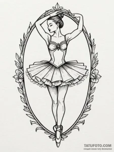 A ballerina figure, her tutu is made of sharp... - эскиз тату (№1752134655_0, 10.07.2025 08:04) — Tatufoto.com