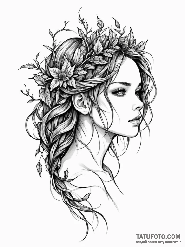 A girl whose hair is made of thorny vines — эскиз тату (№1752134739_0, 10.07.2025 08:05) — Tatufoto.com