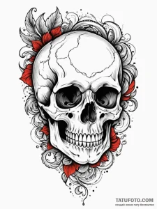 A hyperrealistic human skull, with a bold, re... - эскиз тату (№1752134822_0, 10.07.2025 08:07) — Tatufoto.com