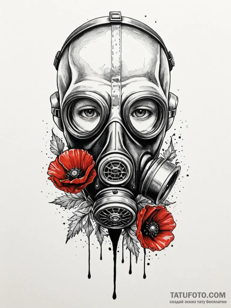 A child's gas mask, a very powerful and stark... - эскиз тату (№1752135506_0, 10.07.2025 08:18) — Tatufoto.com