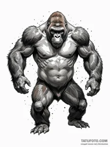 A powerful gorilla, beating its chest in a di... - эскиз тату (№1752135673_0, 10.07.2025 08:21) — Tatufoto.com