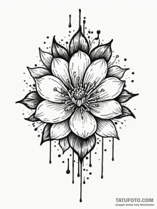 A single, abstract flower, blooming from a sp... - эскиз тату (№1752136296_0, 10.07.2025 08:31) — Tatufoto.com