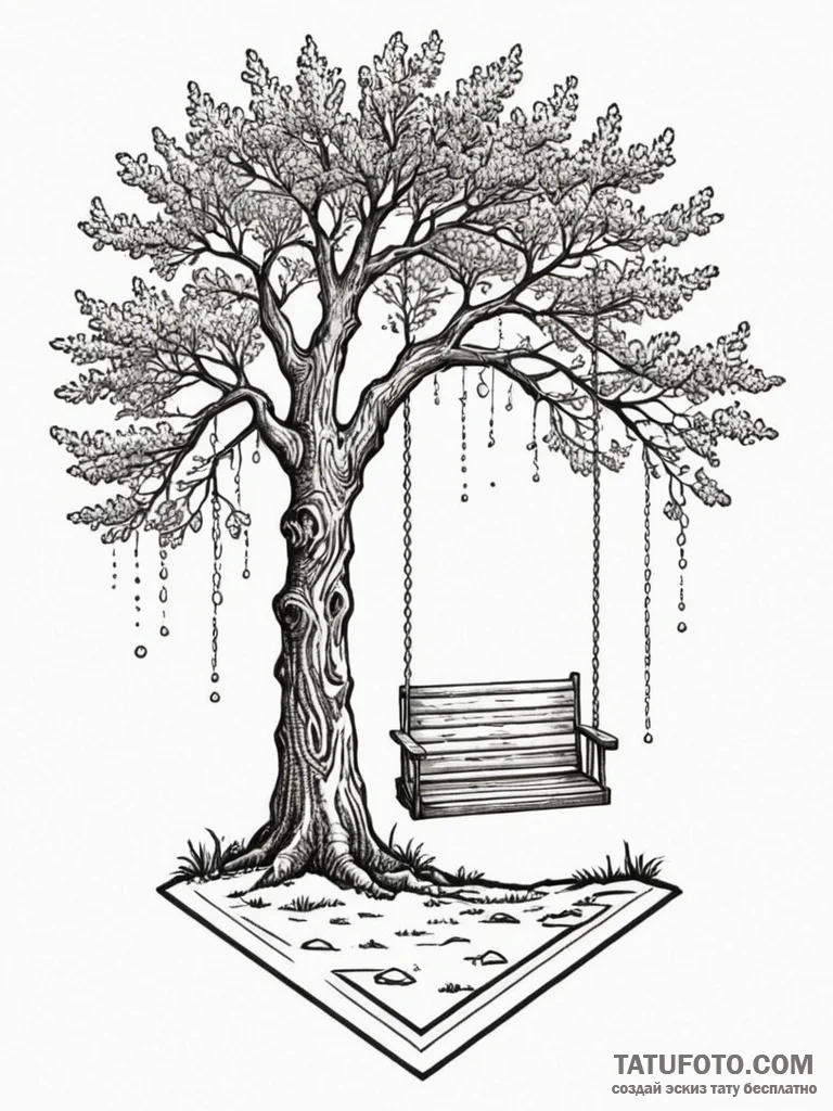 A beautiful, wise old tree, with a swing for… — эскиз тату (№1752136630_0, 10.07.2025 08:37) — Tatufoto.com