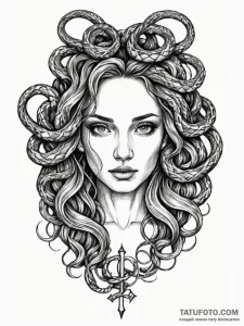 A beautiful woman with her hair made of snake... - эскиз тату (№1752138139_0, 10.07.2025 09:02) — Tatufoto.com