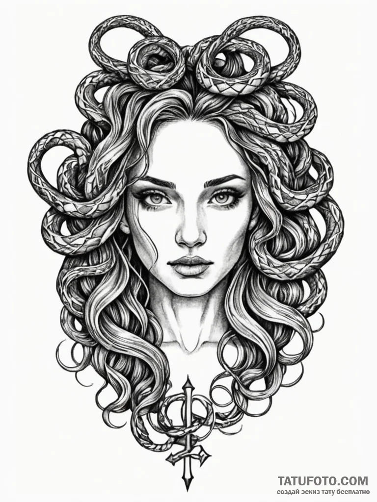 A beautiful woman with her hair made of snake... - эскиз тату (№1752138139_0, 10.07.2025 09:02) — Tatufoto.com