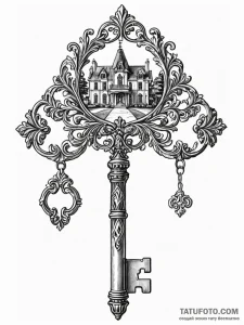 A beautiful, ornate key to a mansion - эскиз тату (№1752138223_0, 10.07.2025 09:03) — Tatufoto.com