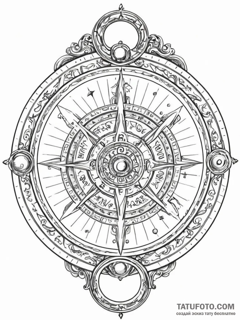 A beautiful, ornate astrolabe, for mapping th… — эскиз тату (№1752138306_0, 10.07.2025 09:05) — Tatufoto.com