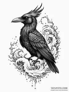 A realistic raven, its feathers are sharp, bl... - эскиз тату (№1752139142_0, 10.07.2025 09:19) — Tatufoto.com