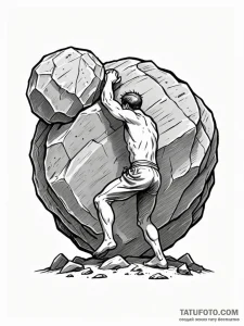 A drawing of a person pushing a heavy boulder... - эскиз тату (№1752139226_0, 10.07.2025 09:20) — Tatufoto.com
