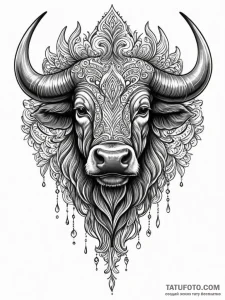 A powerful cape buffalo, known for its aggres... - эскиз тату (№1752139392_0, 10.07.2025 09:23) — Tatufoto.com