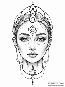 A beautiful, serene face, with a third eye op... - эскиз тату (№1752139862_0, 10.07.2025 09:31) — Tatufoto.com