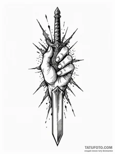 A human hand, holding a shattered sword, stil... - эскиз тату (№1752140323_0, 10.07.2025 09:38) — Tatufoto.com