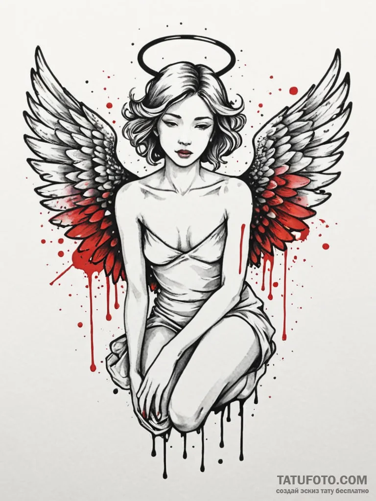 A beautiful, serene angel, but her wings are... - эскиз тату (№1752140664_0, 10.07.2025 09:44) — Tatufoto.com