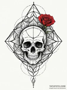 A skull, with a single, red rose in its teeth... - эскиз тату (№1752140925_0, 10.07.2025 09:48) — Tatufoto.com