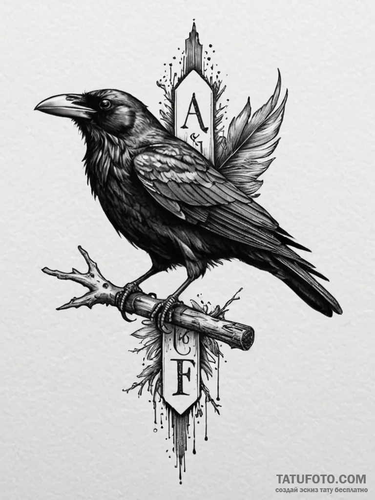 A realistic raven, its feathers are sharp, bl… — эскиз тату (№1752141761_0, 10.07.2025 10:02) — Tatufoto.com