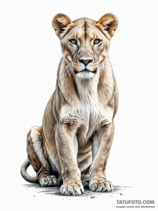 A powerful hunting lioness, her muscles tense... - эскиз тату (№1752142182_0, 10.07.2025 10:09) — Tatufoto.com