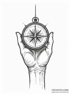 A human hand, holding a compass, the needle g... - эскиз тату (№1752142595_0, 10.07.2025 10:16) — Tatufoto.com