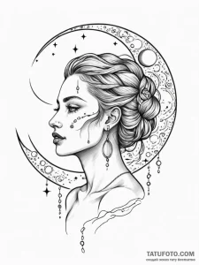 A beautiful woman with her skin tattooed with... - эскиз тату (№1752142679_0, 10.07.2025 10:17) — Tatufoto.com