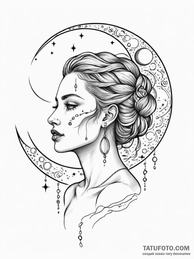 A beautiful woman with her skin tattooed with… — эскиз тату (№1752142679_0, 10.07.2025 10:17) — Tatufoto.com