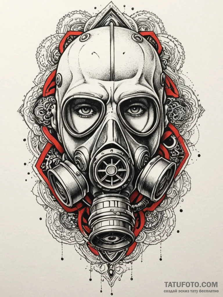 A realistic gas mask, surrounded by abstract,… — эскиз тату (№1752142847_0, 10.07.2025 10:20) — Tatufoto.com