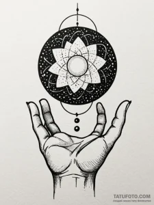 A human hand, holding a single, glowing orb o... - эскиз тату (№1752143685_0, 10.07.2025 10:34) — Tatufoto.com