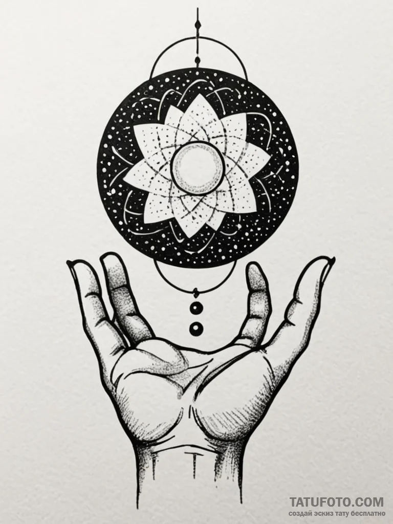 A human hand, holding a single, glowing orb o… — эскиз тату (№1752143685_0, 10.07.2025 10:34) — Tatufoto.com