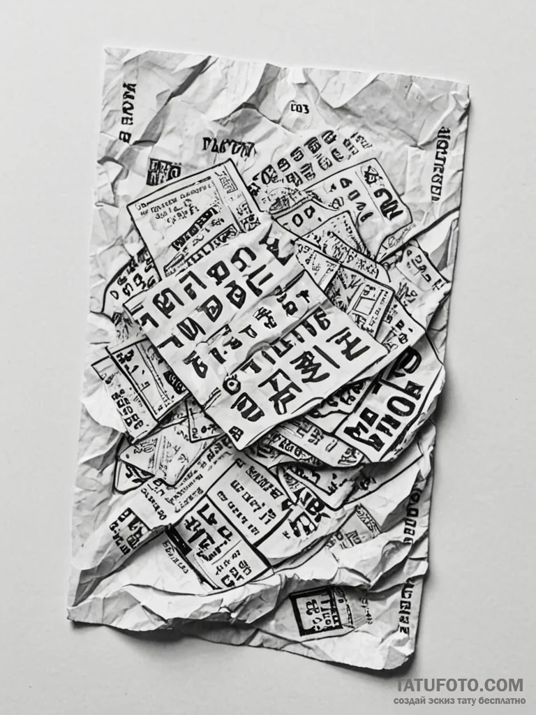 A lottery ticket, crumpled and unscratched — эскиз тату (№1752143853_0, 10.07.2025 10:37) — Tatufoto.com