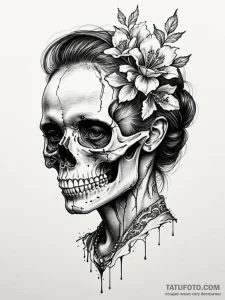 A woman's portrait, half realistic, half x-ra... - эскиз тату (№1752144104_0, 10.07.2025 10:41) — Tatufoto.com
