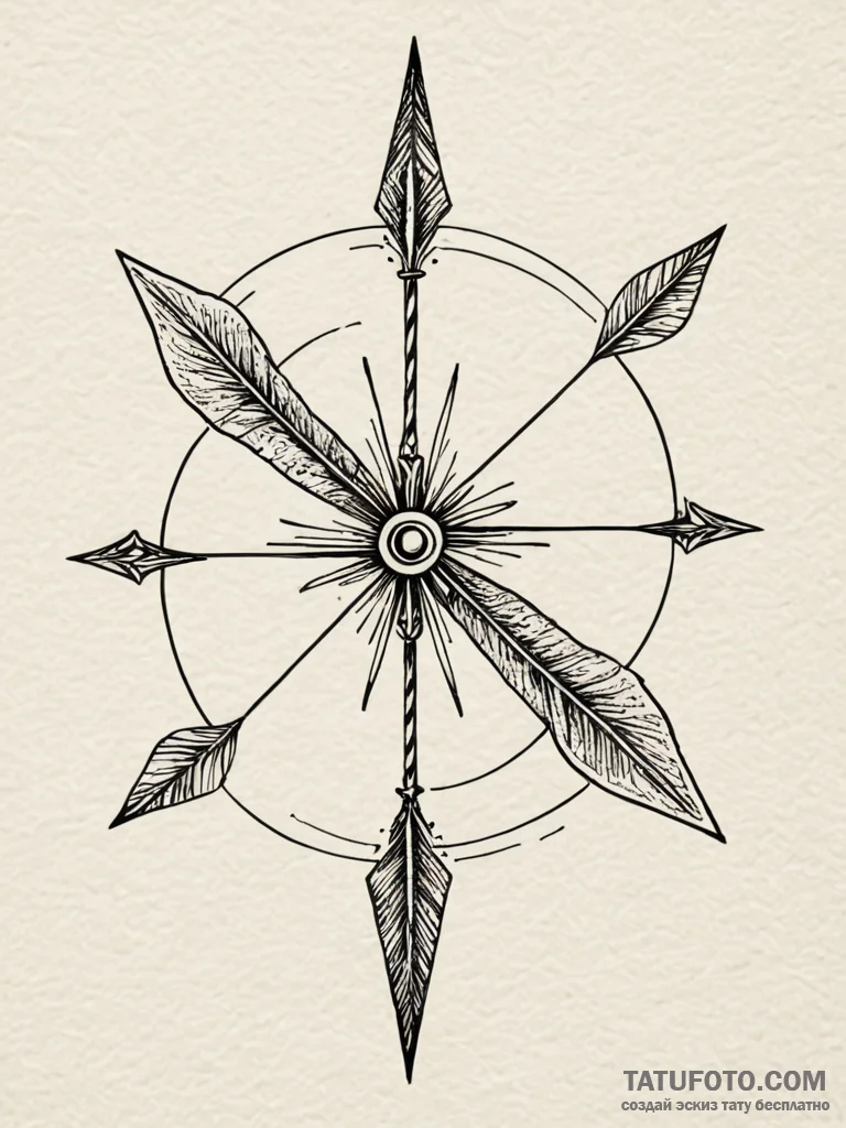 A beautiful, ornate bow, with an arrow nocked… — эскиз тату (№1752144439_0, 10.07.2025 10:47) — Tatufoto.com