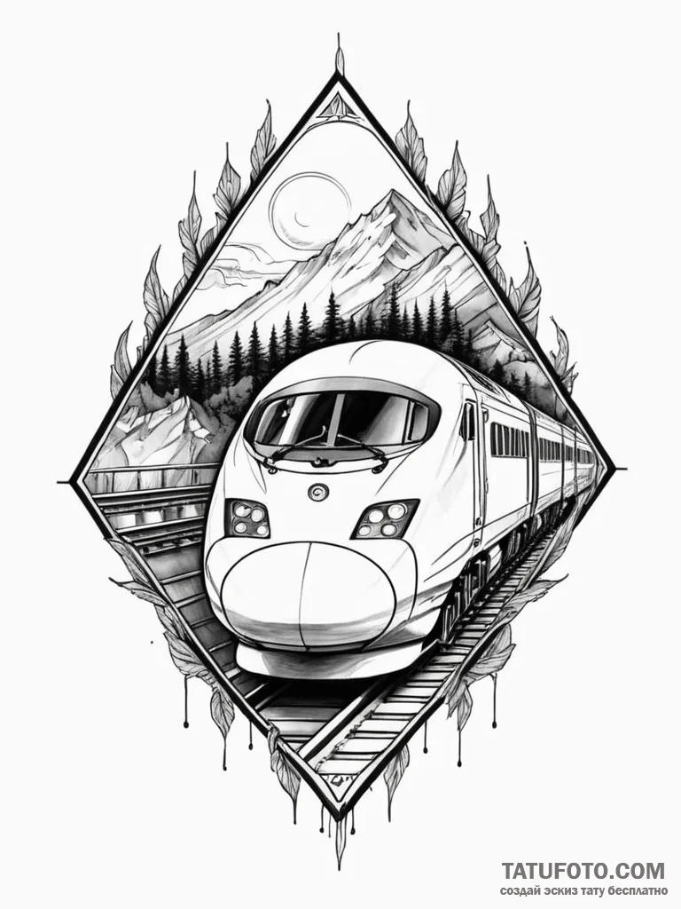 A powerful bullet train, a symbol of speed an… — эскиз тату (№1752144606_0, 10.07.2025 10:50) — Tatufoto.com