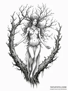 A dryad, her body is made of wood and she is... - эскиз тату (№1752144773_0, 10.07.2025 10:52) — Tatufoto.com