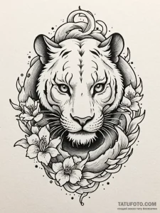 A powerful hunting lioness, her muscles tense... - эскиз тату (№1752144856_0, 10.07.2025 10:54) — Tatufoto.com