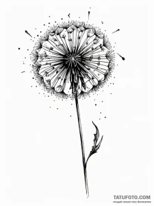 A dandelion, its seeds are being blown away a... - эскиз тату (№1752145192_0, 10.07.2025 10:59) — Tatufoto.com