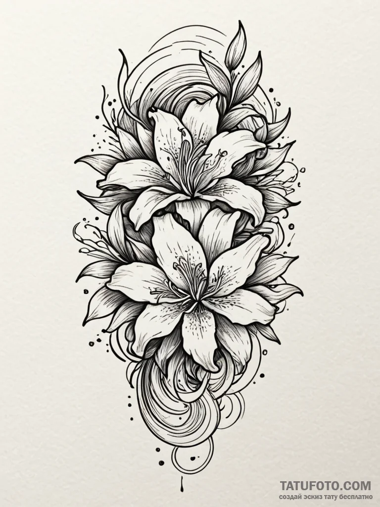 A beautiful, blooming lily flower, a symbol o… — эскиз тату (№1752145445_0, 10.07.2025 11:04) — Tatufoto.com