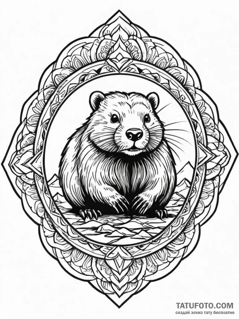 A beautiful, but determined beaver, building… — эскиз тату (№1752145528_0, 10.07.2025 11:05) — Tatufoto.com